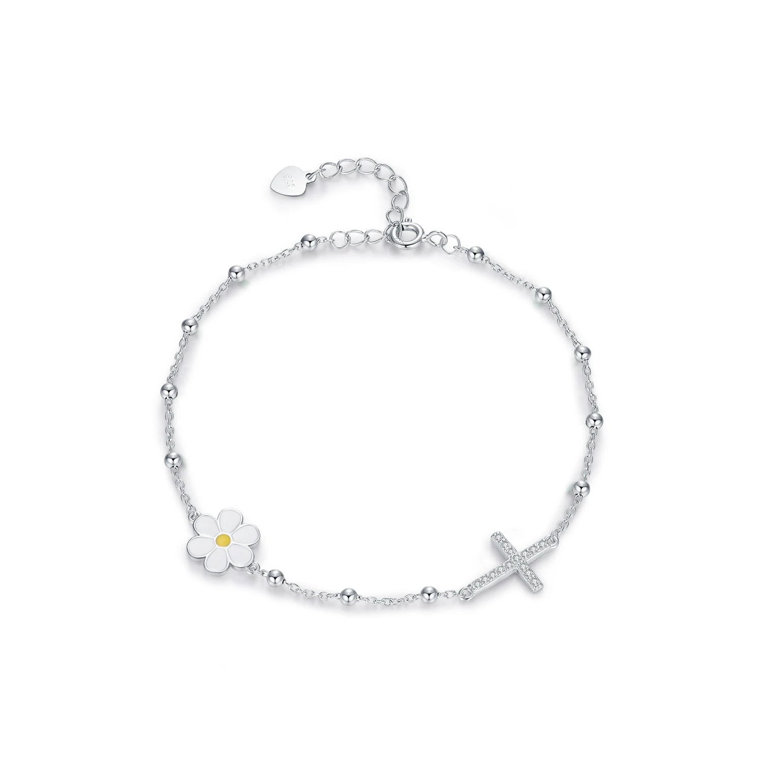 925 Sterling Silber Charm Cross & Flower Armband