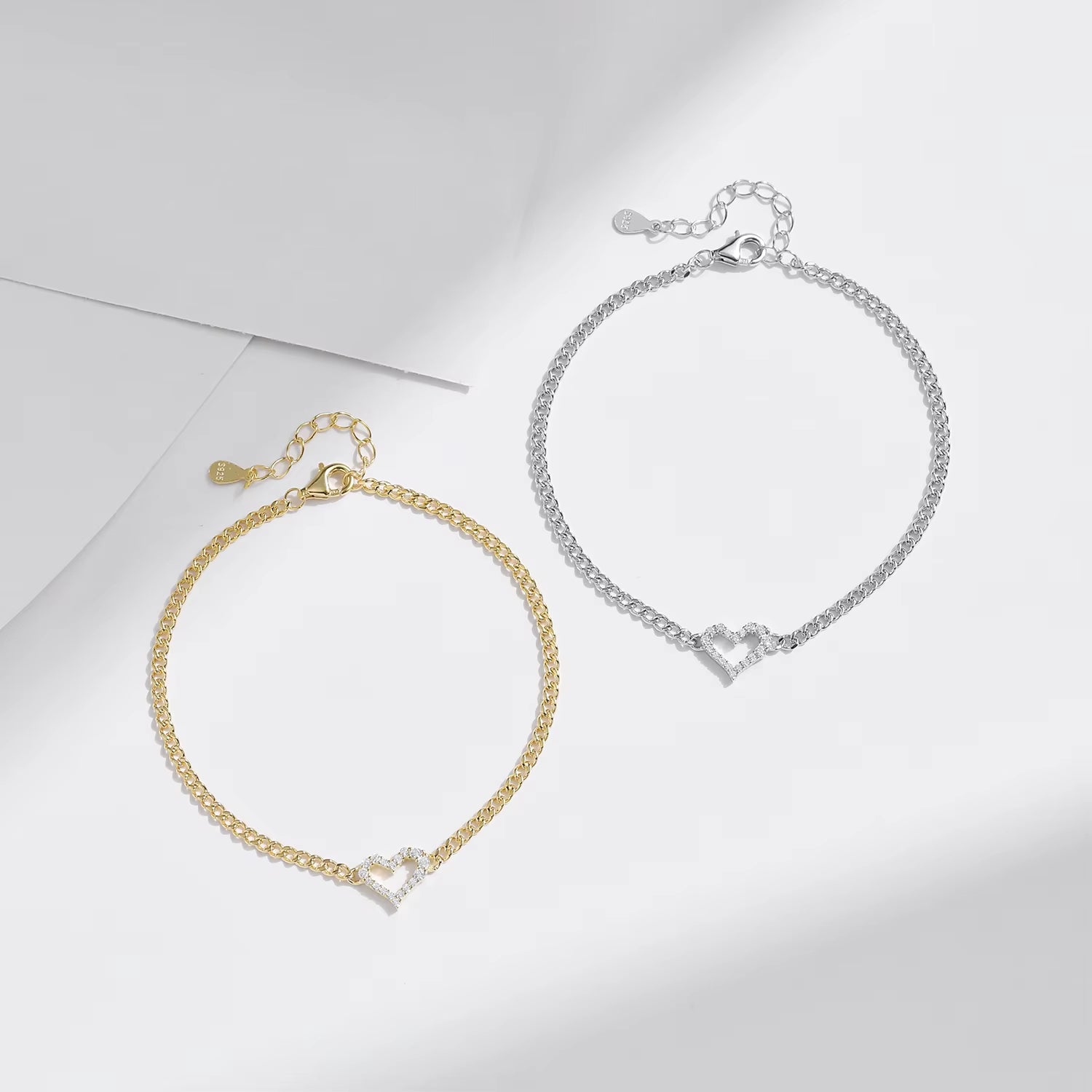 925 Sterling Silber Gold Herz Armband Moissanit