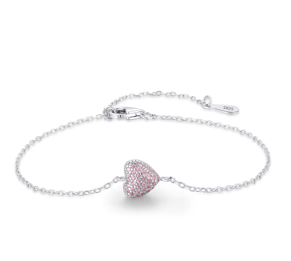 925 Sterling Silber Light Pink Zircon Herz Armband