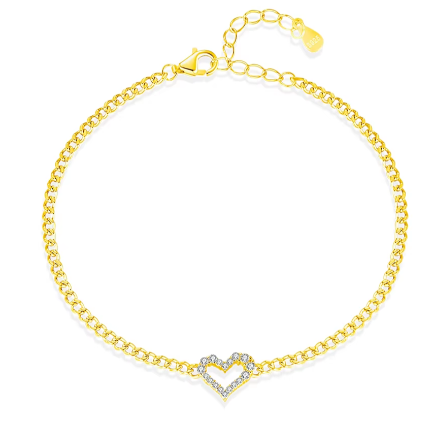 925 Sterling Silber Gold Herz Armband Moissanit
