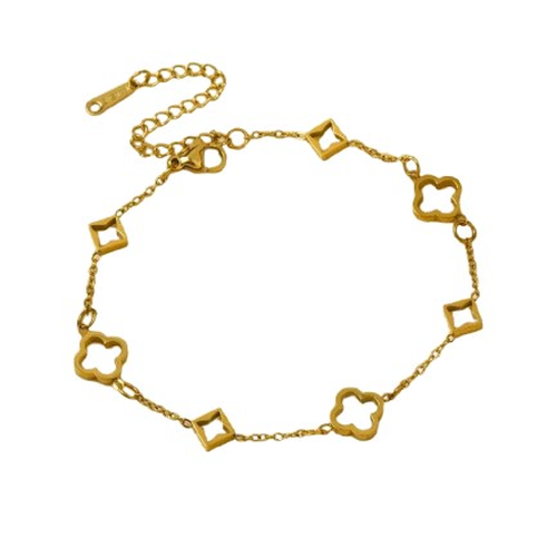 Fashionable and Elegant Retro 18K Gold-Plated Hollowed Out Lucky Flower Four-Leaf Clover Stainless Steel Bracelet Necklace Jewel