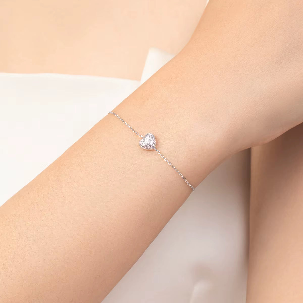 925 Sterling Silber Light Pink Zircon Herz Armband