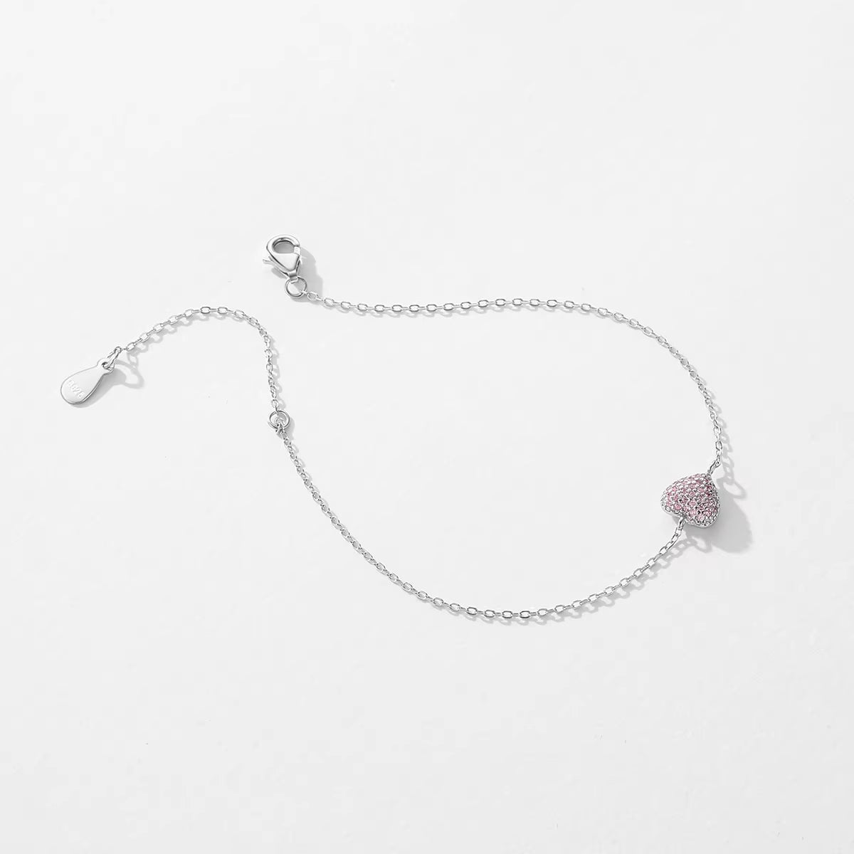 925 Sterling Silber Light Pink Zircon Herz Armband