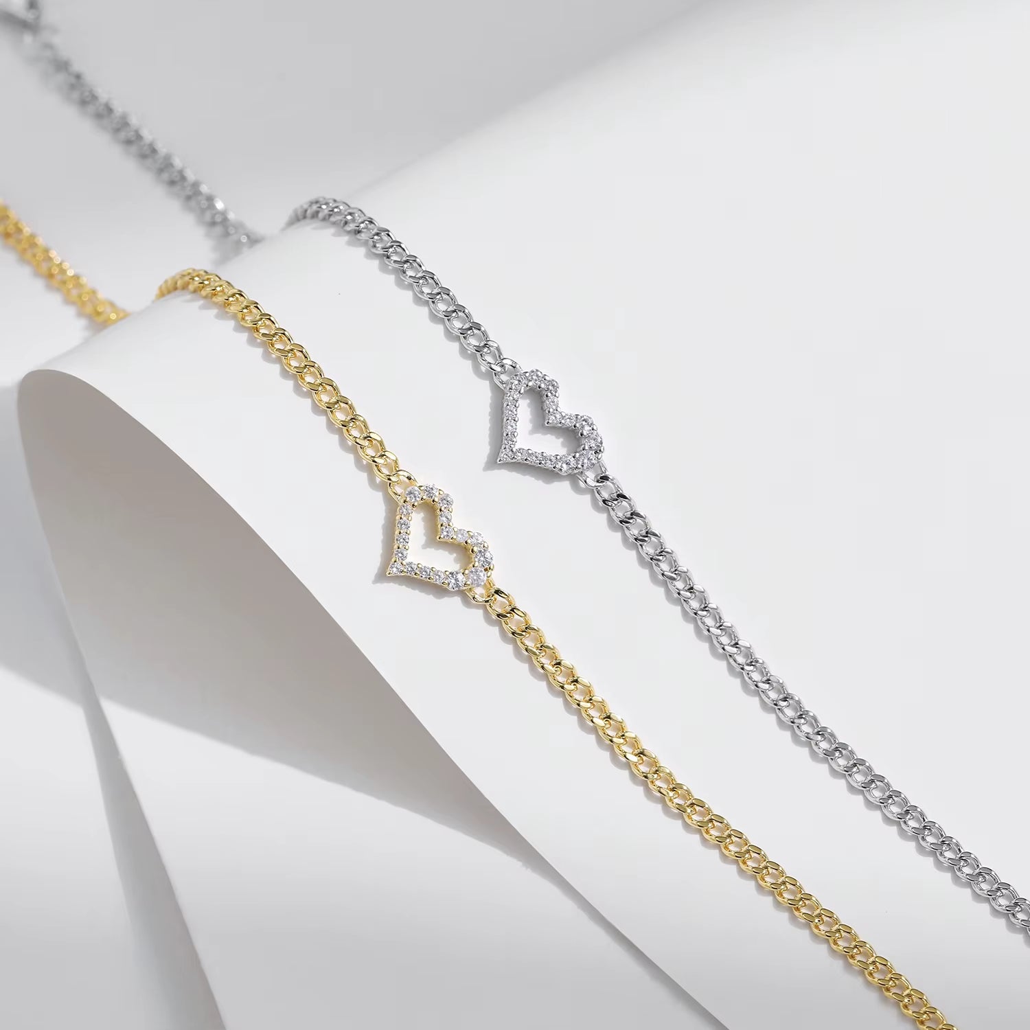 925 Sterling Silber Gold Herz Armband Moissanit