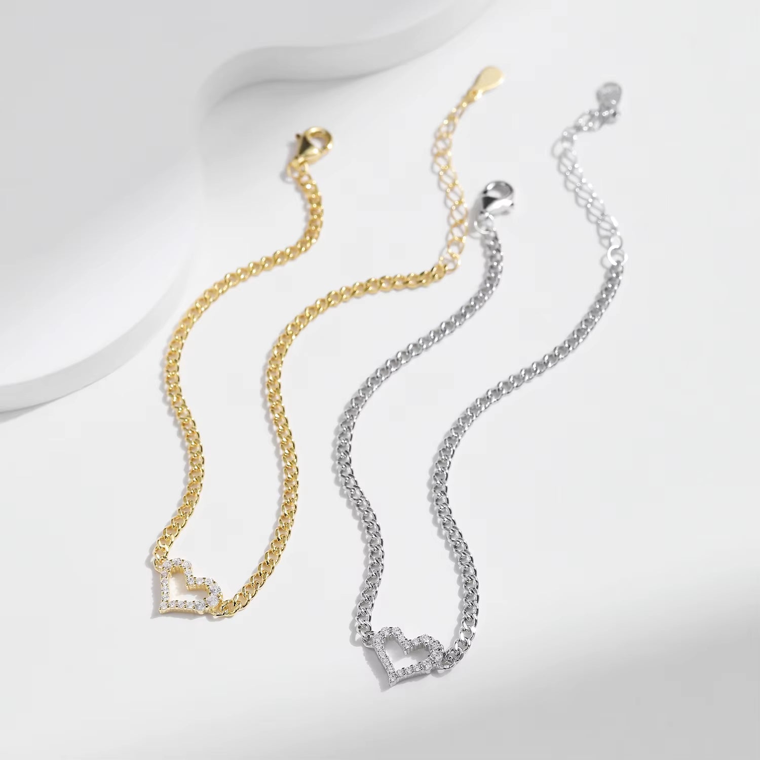 925 Sterling Silber Gold Herz Armband Moissanit