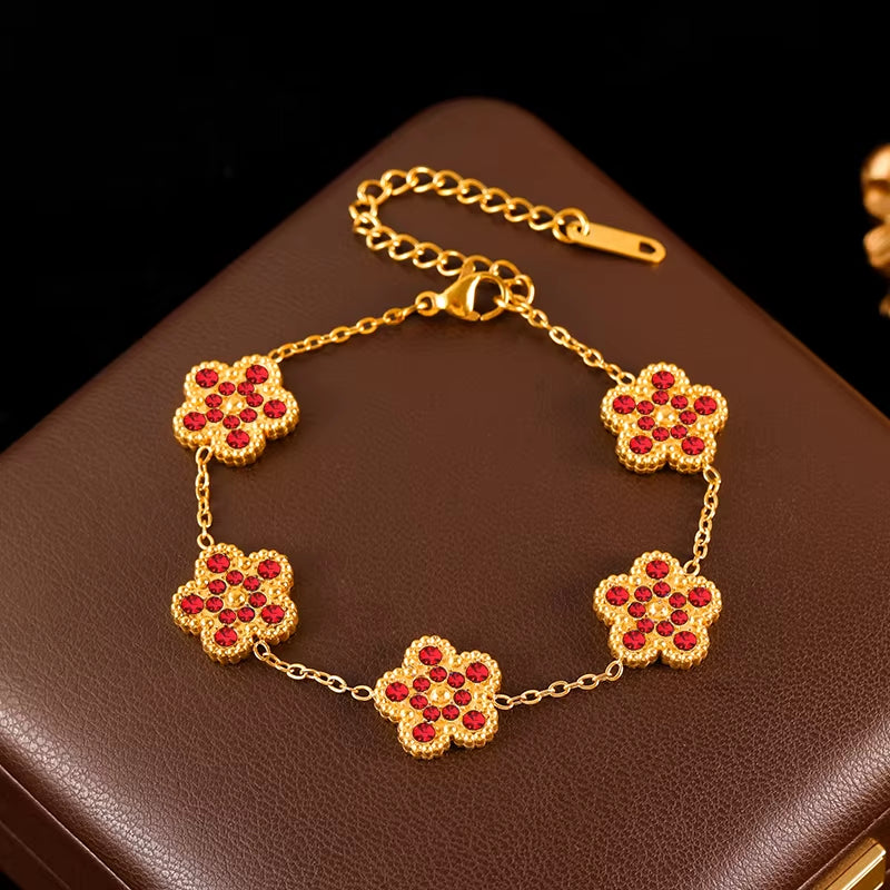 316L Stainless Steel Flower Petal White Zircon Bracelet for Women Fashion Wrist Chain Waterproof Jewelry Lady Gift