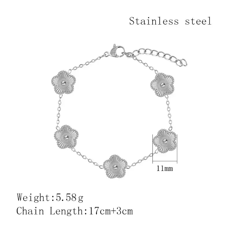 Stainless Steel Clover Leaf Flower Armband