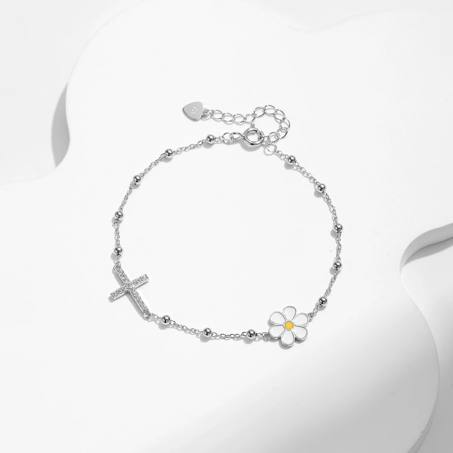 925 Sterling Silber Charm Cross & Flower Armband