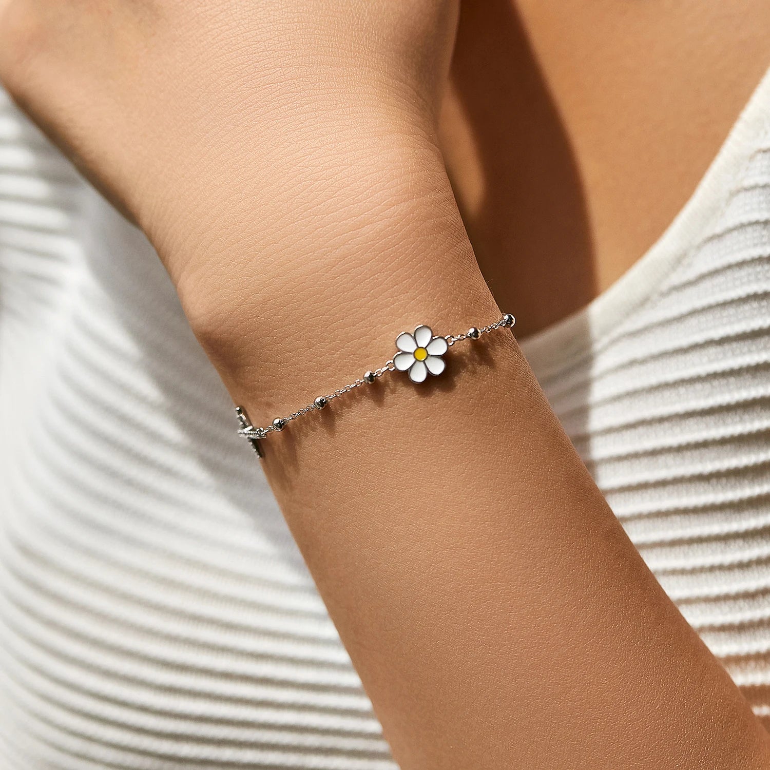 925 Sterling Silber Charm Cross & Flower Armband
