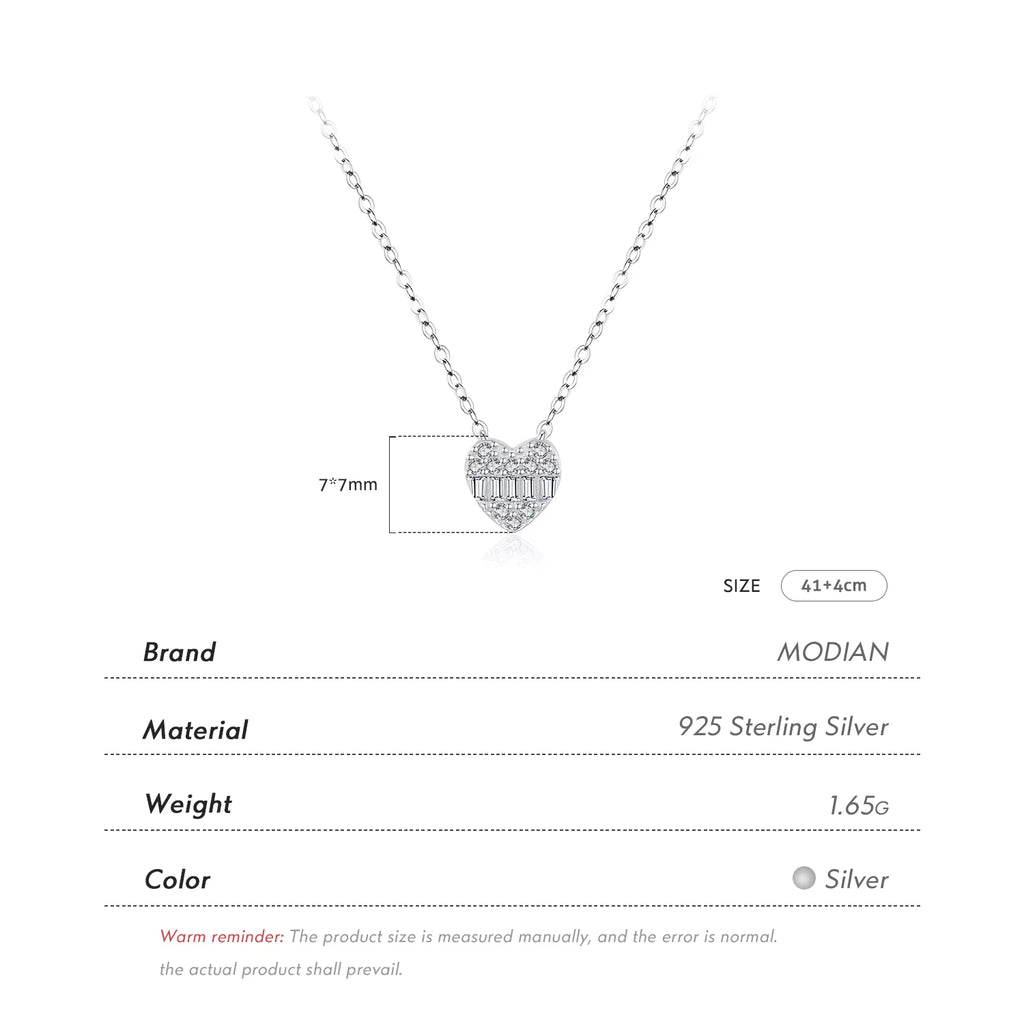 925 Sterling Silver Pave Setting Hearts Sparkling Zirconia Necklace Pendant Classic Romantic Wedding Jewelry for Women
