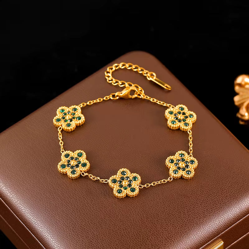316L Stainless Steel Flower Petal White Zircon Bracelet for Women Fashion Wrist Chain Waterproof Jewelry Lady Gift