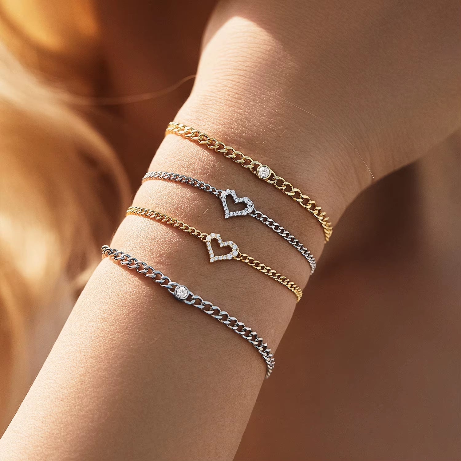 925 Sterling Silber Gold Herz Armband Moissanit
