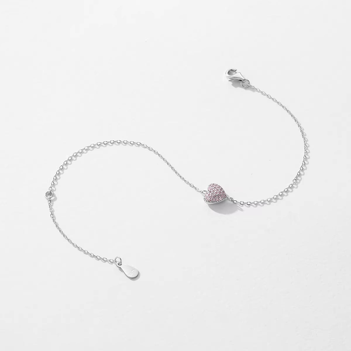 925 Sterling Silber Light Pink Zircon Herz Armband